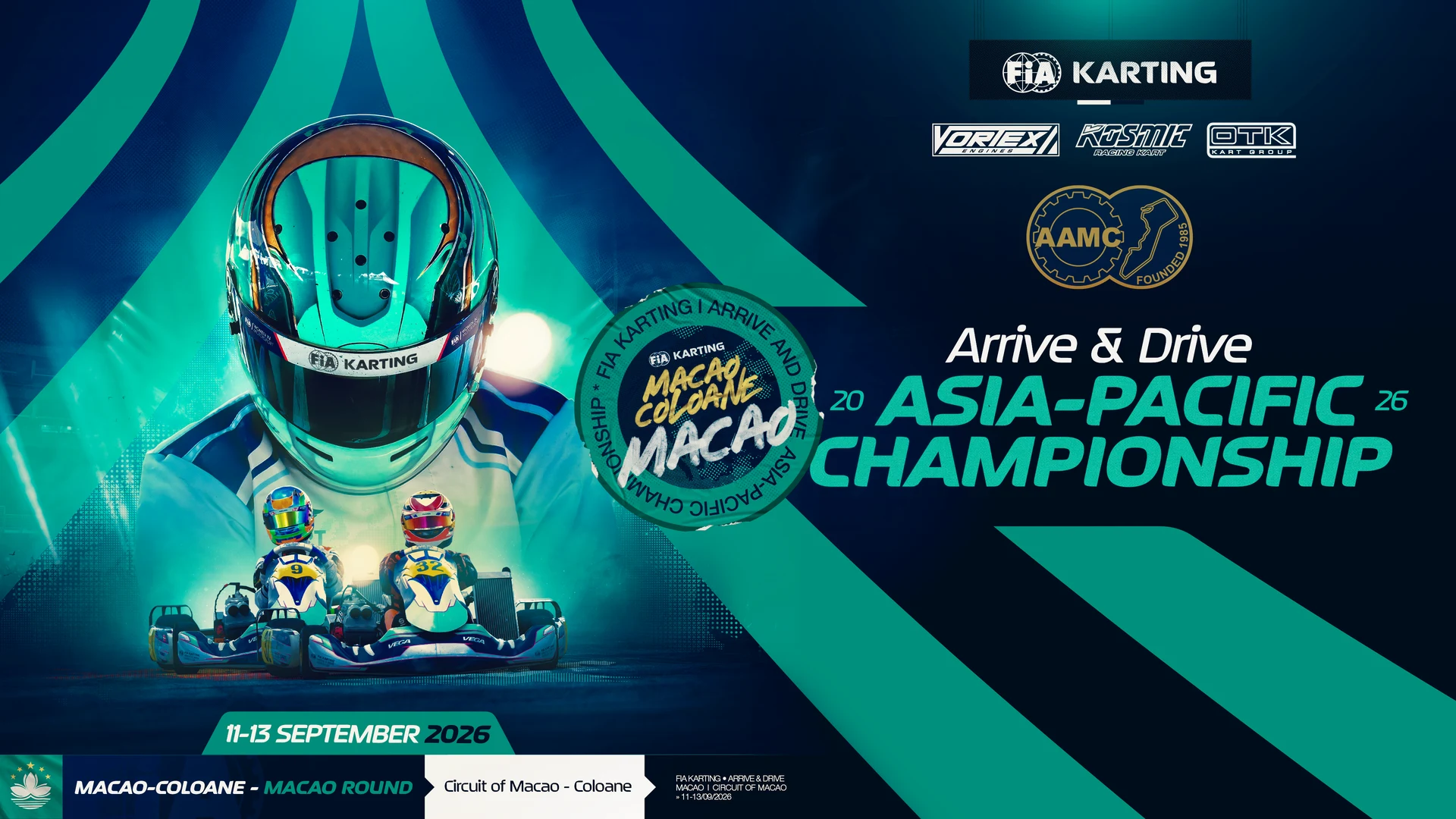 Official artwork for the 2026 FIA Karting Arrive and Drive Asia-Pacific Championship in Macau